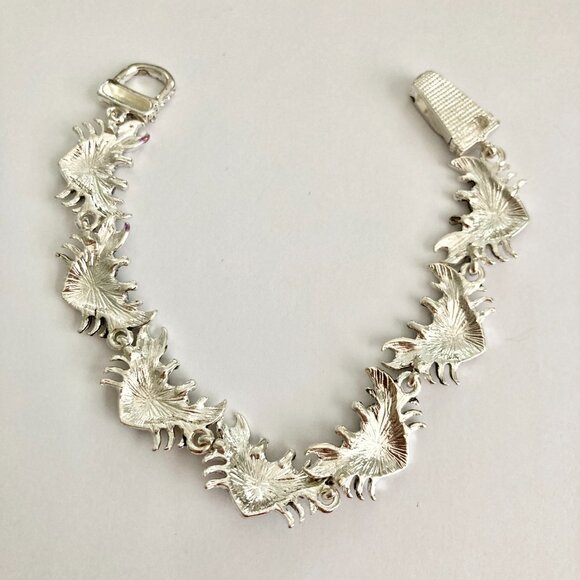 Silver Sea Life Crab Charm Bracelet Beach Multicolor Magnetic 7.75" Plated - Picture 7 of 13